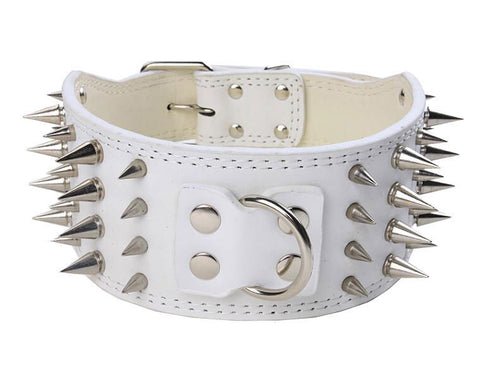 3" WIDE RAZOR SHARP Spiked Studded Leather Dog Pet Collar 4-ROWS 19-22" 21-24"