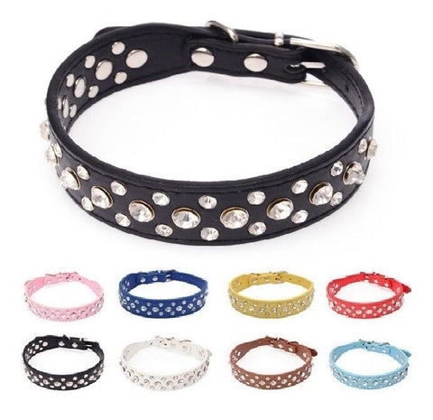 Pretty Diamond Crystal Rhinestone Leather Collar Dog Puppy Cat Kitten XS S M-RED