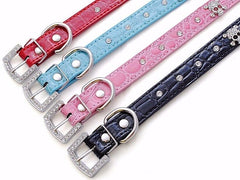 SKULL Diamond Crystal Rhinestone Leather Dog Cat Collar Puppy Blink Pink Cutie