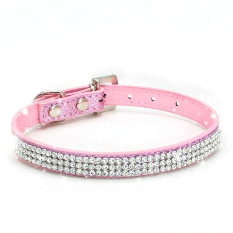 Rhinestone Leather Dog Collars Studded Adjustable Pink for Small Medium+KEYCHAIN