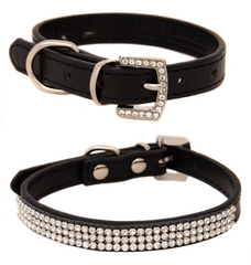 Rhinestone Diamond Dog Collar Leather Diamante Dog Puppy Cat Kitten XS S M L