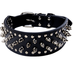 Spiked Studded PU Leather Dog Collar Pit Bull BLACK L XL FOR LARGE BREEDS