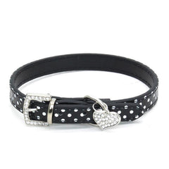 Pet Cat Dog Adjustable PU Leather Polka Dot Rhinestone Buckle Neck Dotted Collar