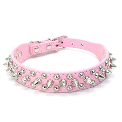 Small Dog Spiked Studded Rivets Dog Pet Leather Collar Can Go With Harness- PINK