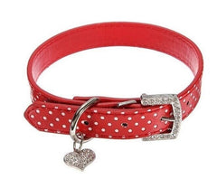 Pet Cat Dog Adjustable PU Leather Polka Dot Rhinestone Buckle Neck Dotted Collar