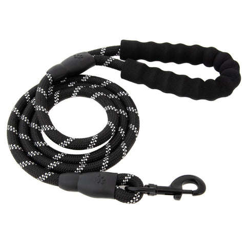 5FT Service Dog Rope Leash Lead Train Padded Handle Reflective Nylon M L Black