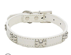 DOG BONES Studs Dog PU Faux Leather Collar Puppy Cat Small XS S M L Adjustable