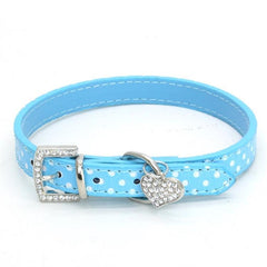 Pet Cat Adjustable PU Leather Polka Dot Rhinestone Buckle Neck Dotted Collar