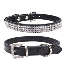 Rhinestone Diamond Dog Collar Leather Diamante Dog Puppy Cat Kitten XS S M L