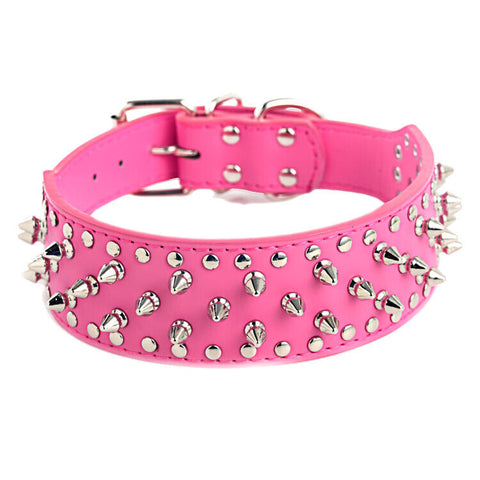 2" ROSE Metal Spiked Studded Leather Dog Collar Rivet Pitbull Mastif Large L XL