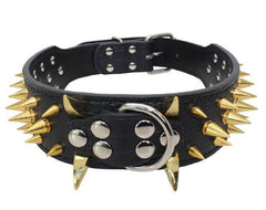 RAZOR SHARP Spiked Studded Rivet PU Leather Dog Pet Puppy Collar 2" Large BLACK