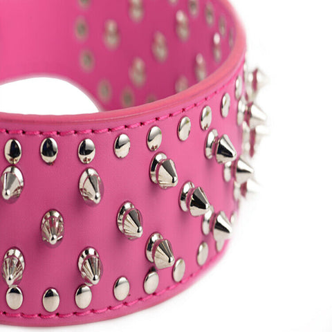 2" ROSE Metal Spiked Studded Leather Dog Collar Rivet Pitbull Mastif Large L XL