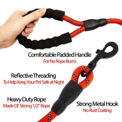 Large Heavy Duty Dog Leash Nylon Lead Rope Pad Handle Training Walking Harness