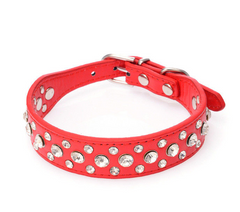 Pretty Diamond Crystal Rhinestone Leather Bling Collar Dog Puppy Cat X-Small S M