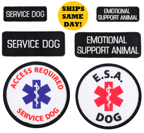 SERVICE DOG, EMOTIONAL SUPPORT ANIIMAL ESA E.S.A. PATCHES SMALL MEDIUM ROUND