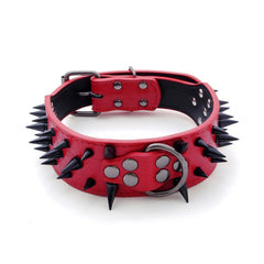 RAZOR SHARP Spiked Studded Rivet PU Leather Dog Pet Puppy Collar 2" Large BLACK