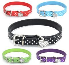 Pet Cat Adjustable PU Leather Polka Dot Rhinestone Buckle Neck Dotted Collar