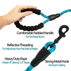 Large Heavy Duty Dog Leash Nylon Lead Rope Pad Handle Training Walking Harness