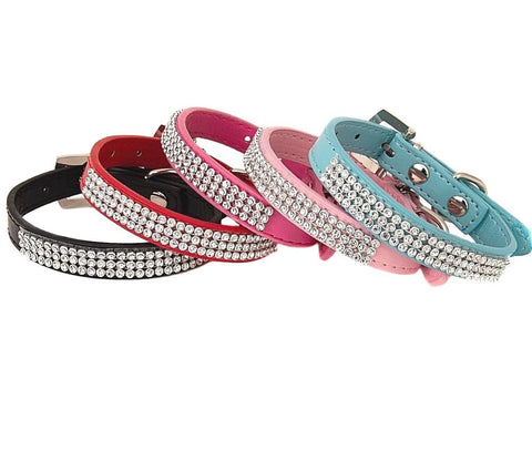 PINK-SPARKLE Rhinestone Diamond Dog Collar Leather Dog Puppy Cat Kitten XS S M L