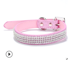 Rhinestone Diamond Dog Collar Leather Diamante Dog Puppy Cat Kitten XS S M L