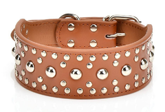 Studded Spike Metal Dog Collar Faux Leather Large Pitbull Mastiff S M L XL BROWN