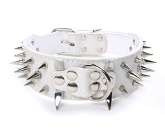 SHARP RAZOR Metal Spikes Studded Rivets PU Leather Dog Collar Black Grey Brown L