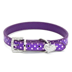 Pet Cat Dog Adjustable PU Leather Polka Dot Rhinestone Buckle Neck Dotted Collar