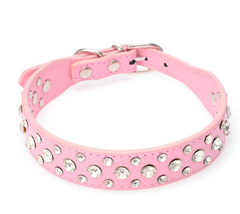 Pretty Diamond Crystal Rhinestone Leather Collar Dogs Puppy Cat Kitten XS S-PINK