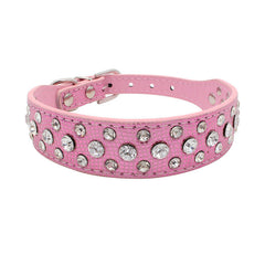 Pretty Diamond Crystal Rhinestone Leather Collar Dog Puppy Cat XS S-PINK SPARKLE