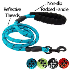 5FT Service Dog Rope Leash Lead Train Padded Handle Reflective Nylon M L Black