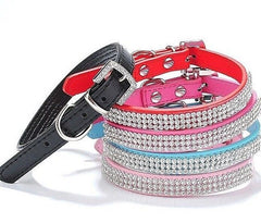 ROSE-SPARKLE Rhinestone Diamond Dog Collar Leather Dog Puppy Cat Kitten XS S M L