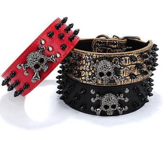 Large Spiked SKULL Stud Metal Dog PU Leather Collar Pit Bull Mastiff Rivet-GOLD