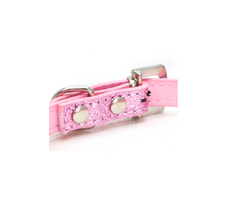 Rhinestone Leather Dog Collars Studded Adjustable Pink for Small Medium+KEYCHAIN