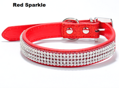 Rhinestone Diamond Dog Collar Leather Diamante Dog Puppy Cat Kitten XS S M L