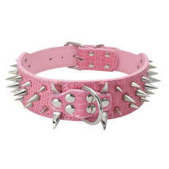 RAZOR SHARP Spiked Studded Rivet PU Leather Dog Pet Puppy Collar 2" Large BLACK