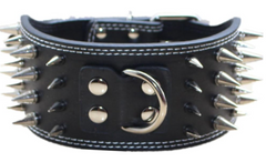 3" WIDE RAZOR SHARP Spiked Studded Leather Dog Collar 4-ROWS 19-22" 21-24"-BLACK