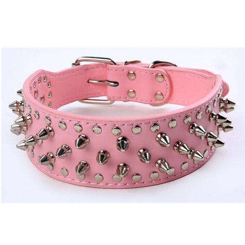 Spiked Studded PU Leather Dog Collar Pit Bull BLACK L XL FOR LARGE BREEDS