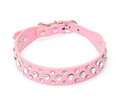 Pretty Diamond Crystal Rhinestone Leather Bling Collar Dog Puppy Cat Kitten XS S