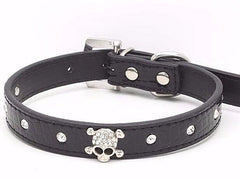 SKULL Diamond Crystal Rhinestone Leather Dog Cat Collar Puppy Blink Pink Cutie