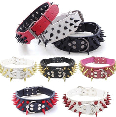 RAZOR SHARP Spiked Studded Rivet PU Leather Dog Pet Puppy Collar 2" Large BLACK