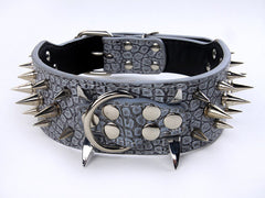 SHARP RAZOR Metal Spikes Studded Rivets PU Leather Dog Collar Black Grey Brown L