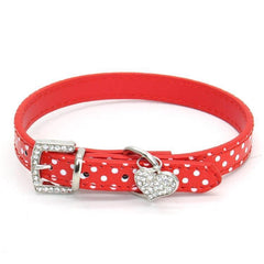 Pet Cat Adjustable PU Leather Polka Dot Rhinestone Buckle Neck Dotted Collar