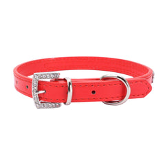 RED Rhinestone Diamond Dog Collar Leather Diamante Dog Puppy Cat Kitten XS S M L