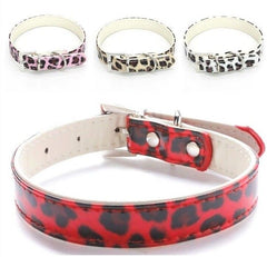 Dog Faux Leather Adjustable Collar Pet Puppy Cat Leopard Print Animal Red XS S M