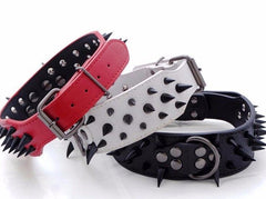 RAZOR SHARP Spiked Studded Rivet PU Leather Dog Pet Puppy Collar 2" Large BLACK