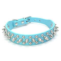 Small Dog Spiked Studded Rivets Dog Pets Leather Collar Can Go With Harness BLUE