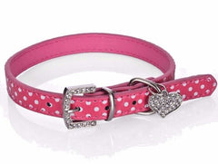 Pet Cat Dog Adjustable PU Leather Polka Dot Rhinestone Buckle Neck Dotted Collar