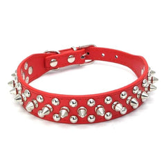 Small Dog Spiked Studded Rivets Dogs Pet Leather Collar Can Go With Harness-RED