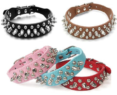 Small Dog Spiked Studded Rivets Pet Leather Collar Can Go With Harness-NAVY BLUE
