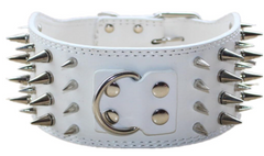 3" WIDE RAZOR SHARP Spiked Studded Leather Dog Collar 4-ROWS 19-22" 21-24"-WHITE